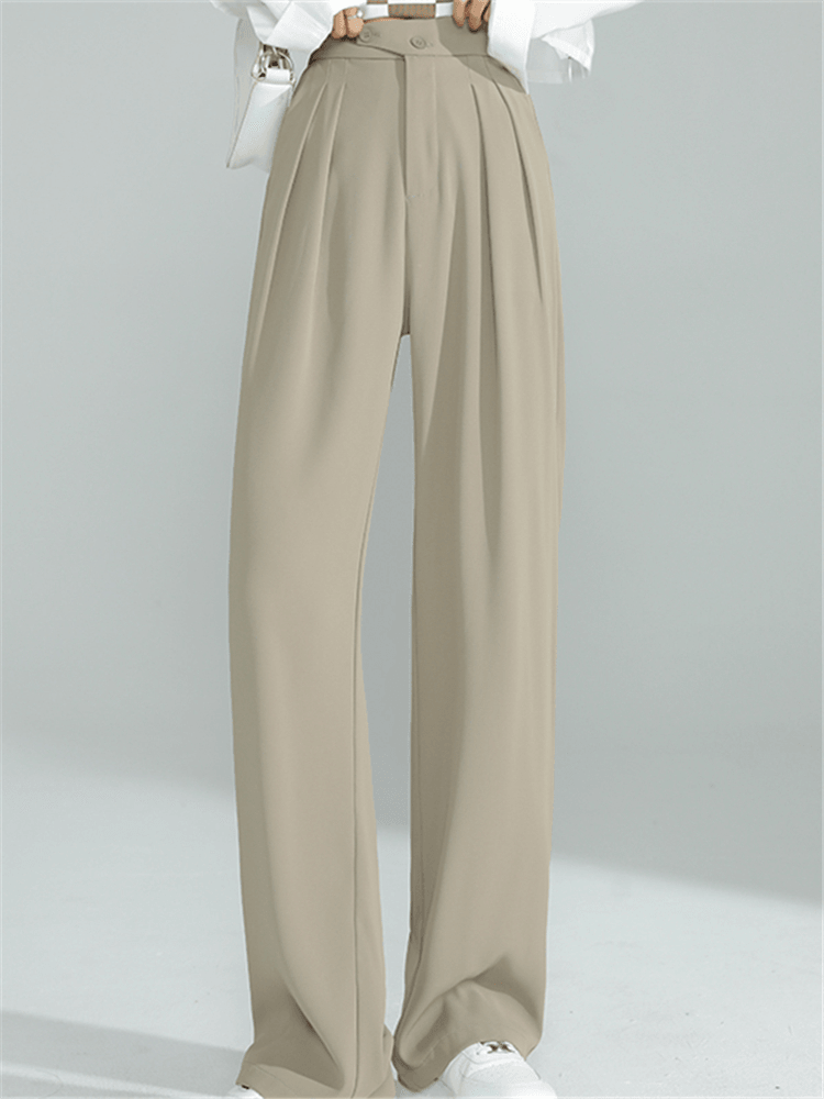 Jwl-moda Split Fork elegante sólido cor de dança calças verão Womenn's  Roupas casuais All-match cintura alta Chiffon Wide Leg calças